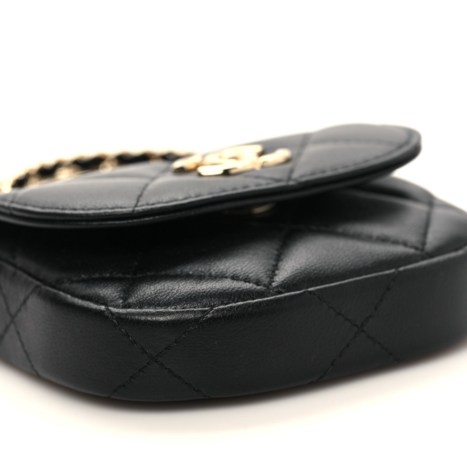 Chanel Lambskin Quilted Pearl Top Handle Clutch With Chain Black 10 of 11