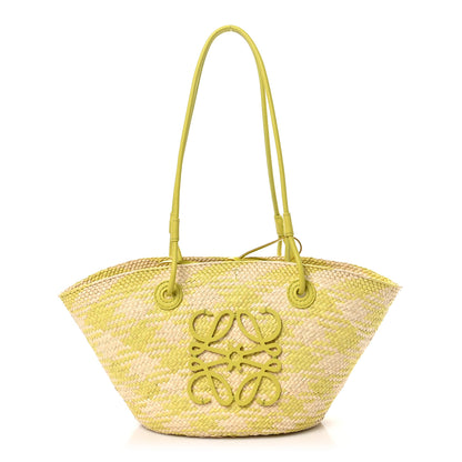Loewe Calfskin Raffia Paulas Ibiza Small Anagram Basket Tote Bag Natural Lime Green 1 of 9