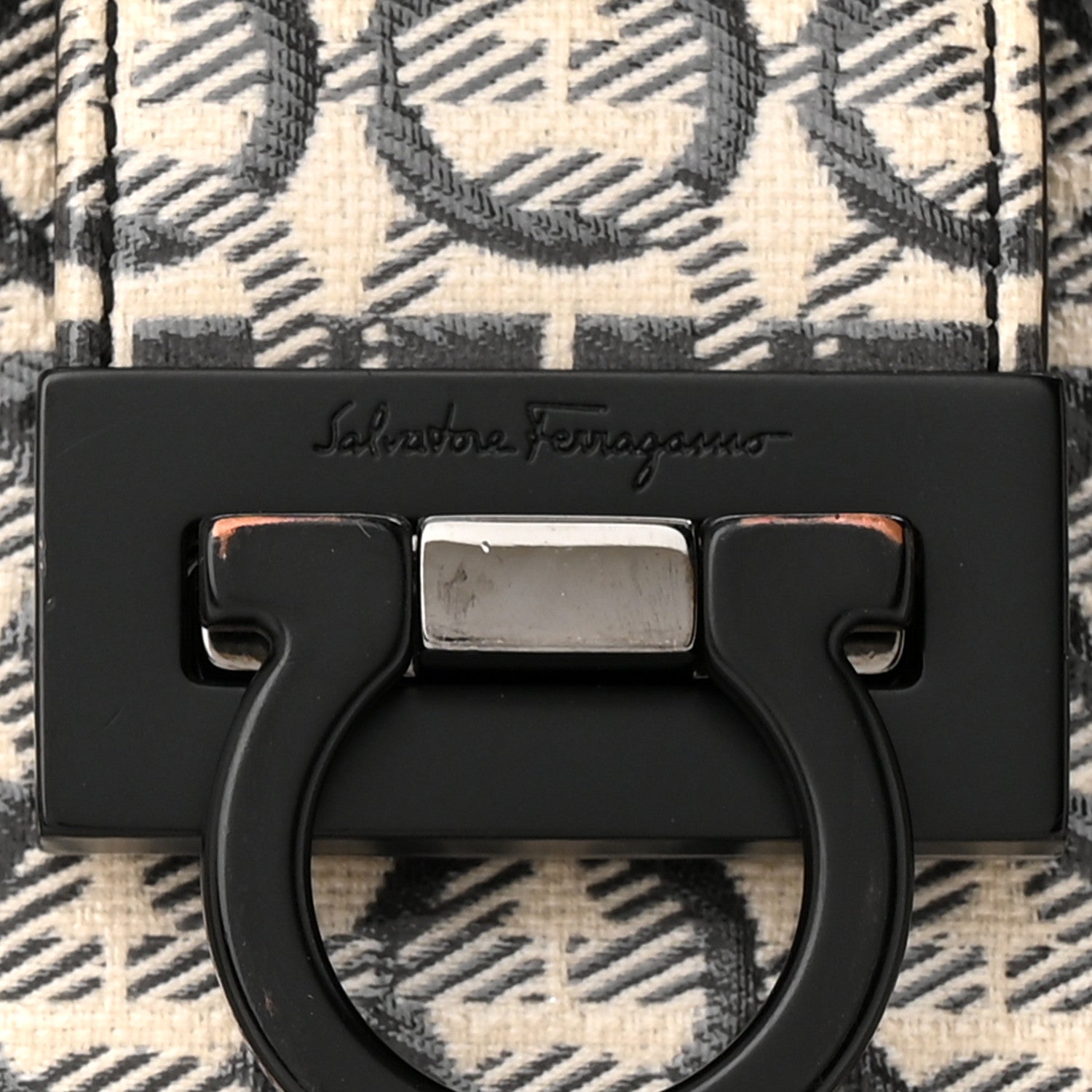 Salvatore Ferragamo Jacquard Trifolio Shoulder Bag Beige Black 11 of 11