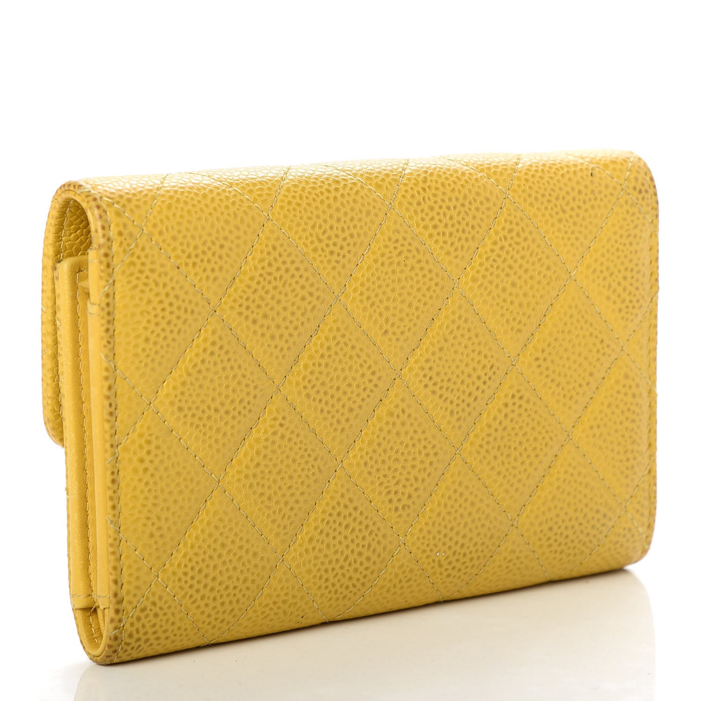 Caviar Quilted Medium Flap Wallet Yellow