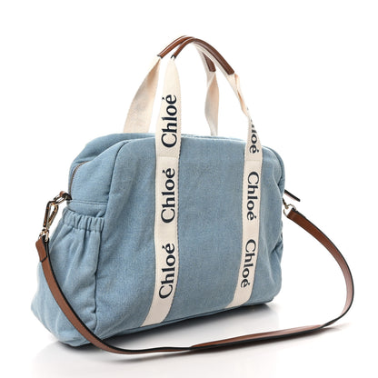 Chloe Canvas Denim Woody Diaper Bag Blue Tan 4 of 10