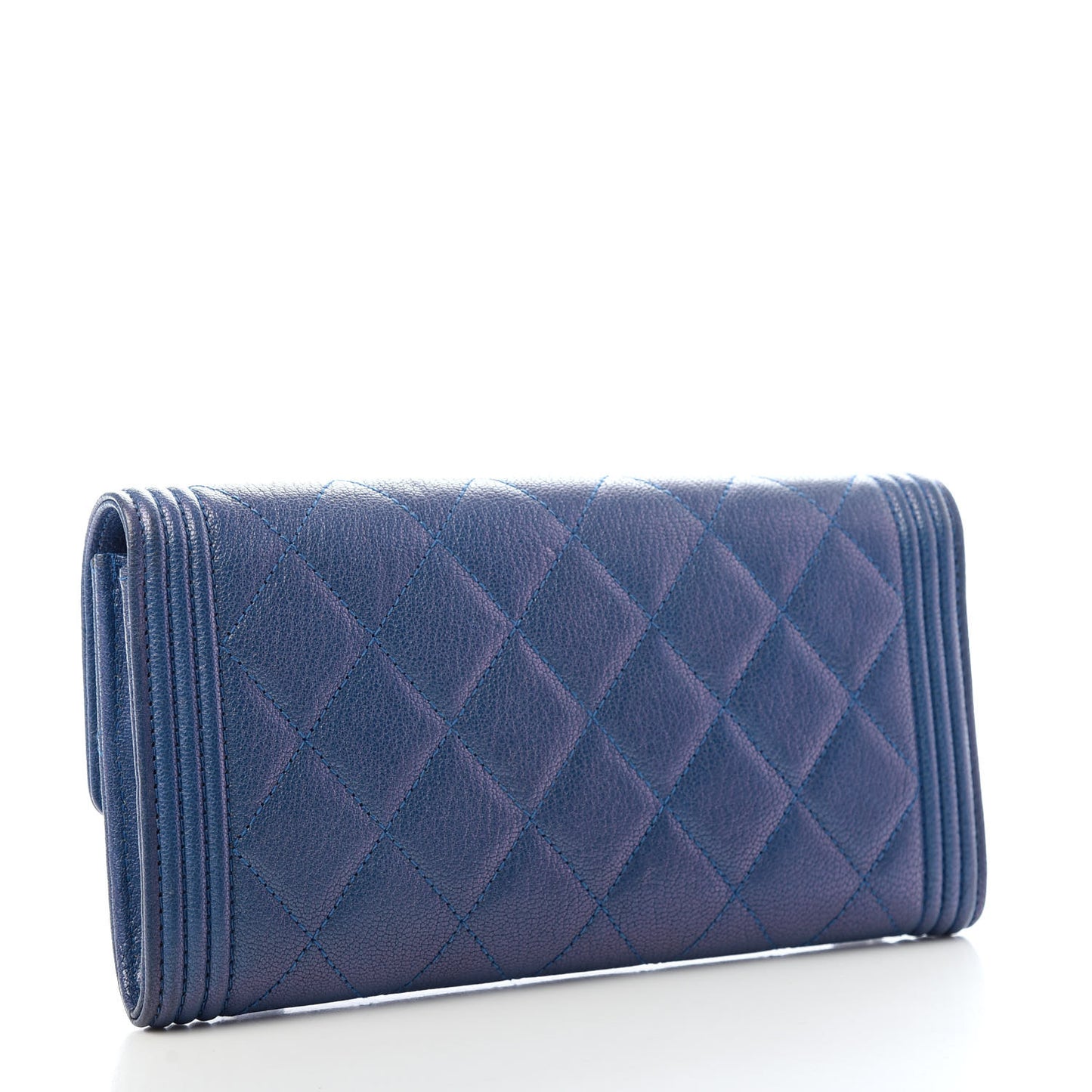 Goatskin Quilted Boy Flap Wallet Blue