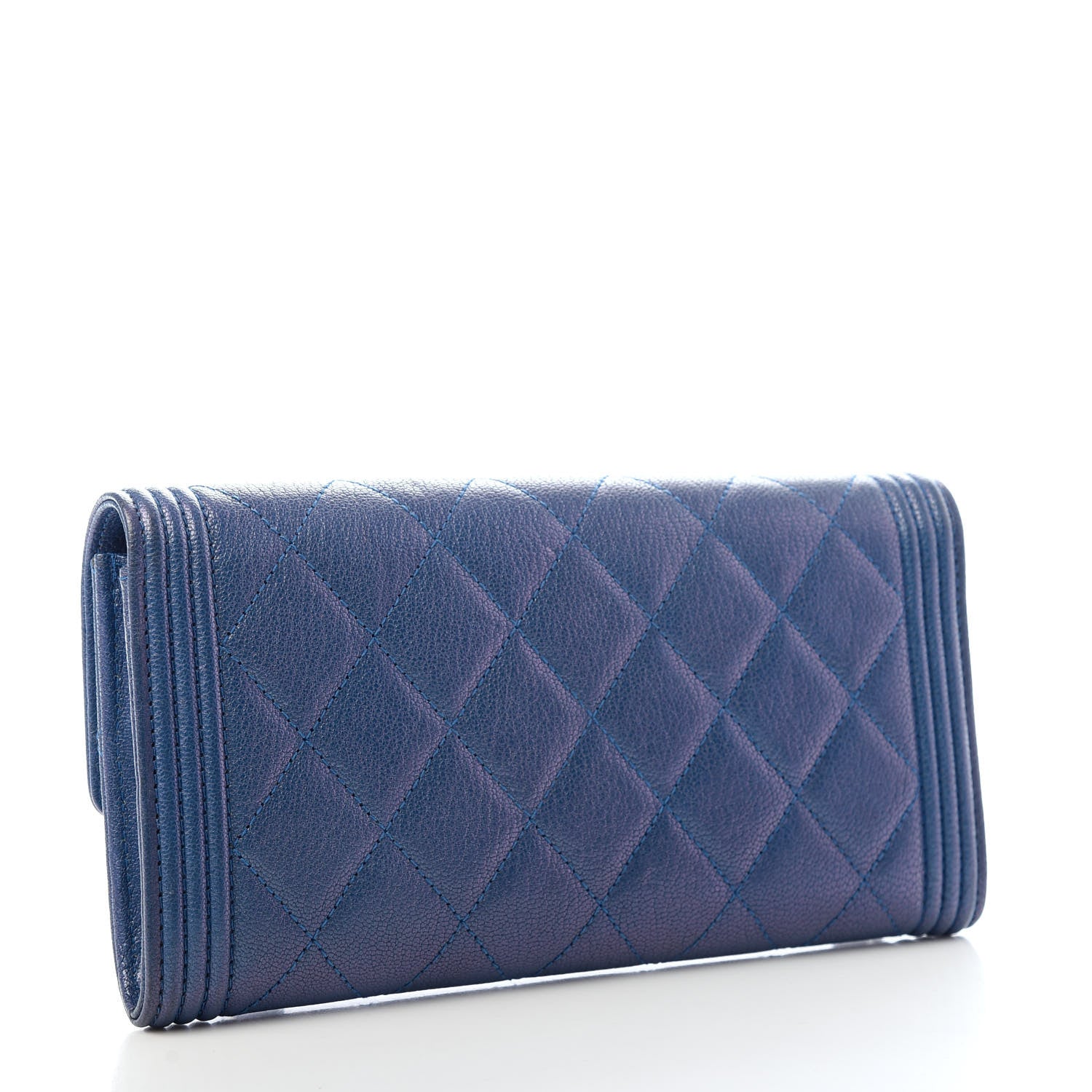 Chanel Goatskin Quilted Boy Flap Wallet Blue 3 of 7