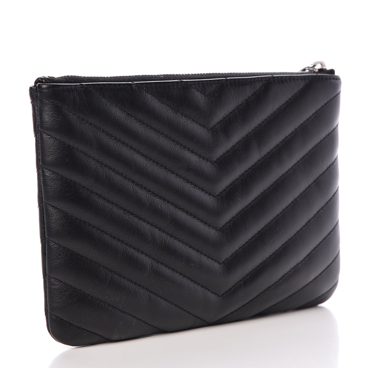 Calfskin Matelasse Chevron Monogram Pouch Black