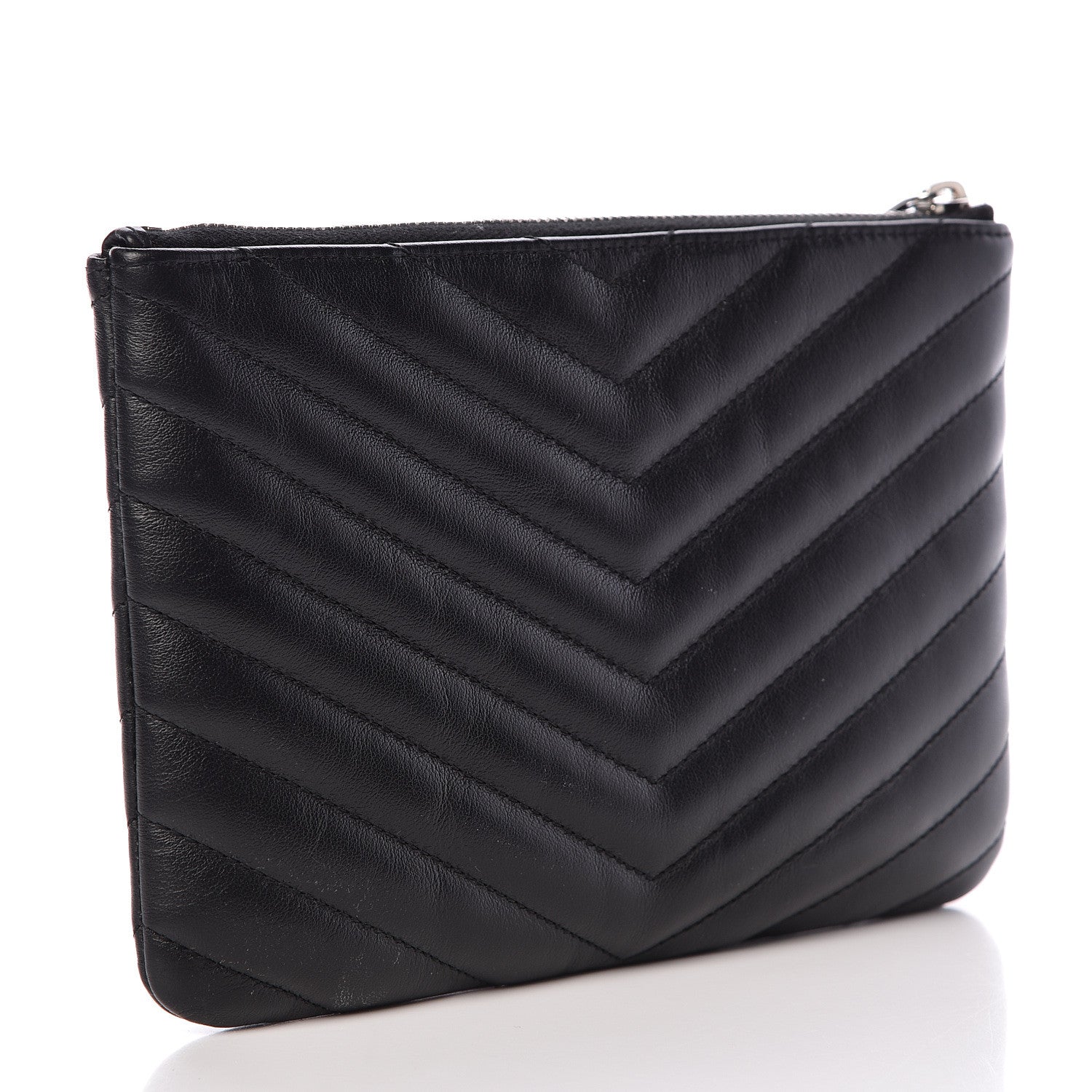 Saint Laurent Calfskin Matelasse Chevron Monogram Pouch Black 3 of 9