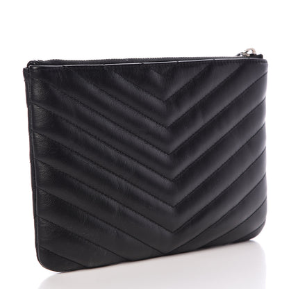 Saint Laurent Calfskin Matelasse Chevron Monogram Pouch Black 3 of 9
