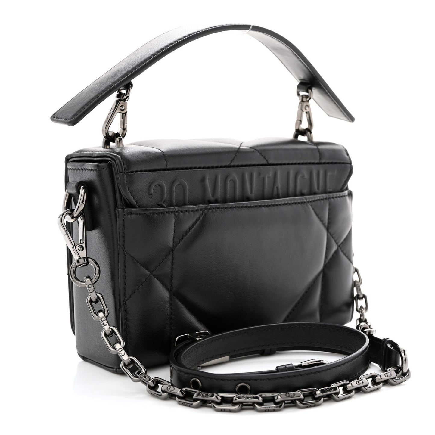 Lambskin Maxi Cannage Small 30 Montaigne Chain Top Handle Bag Black