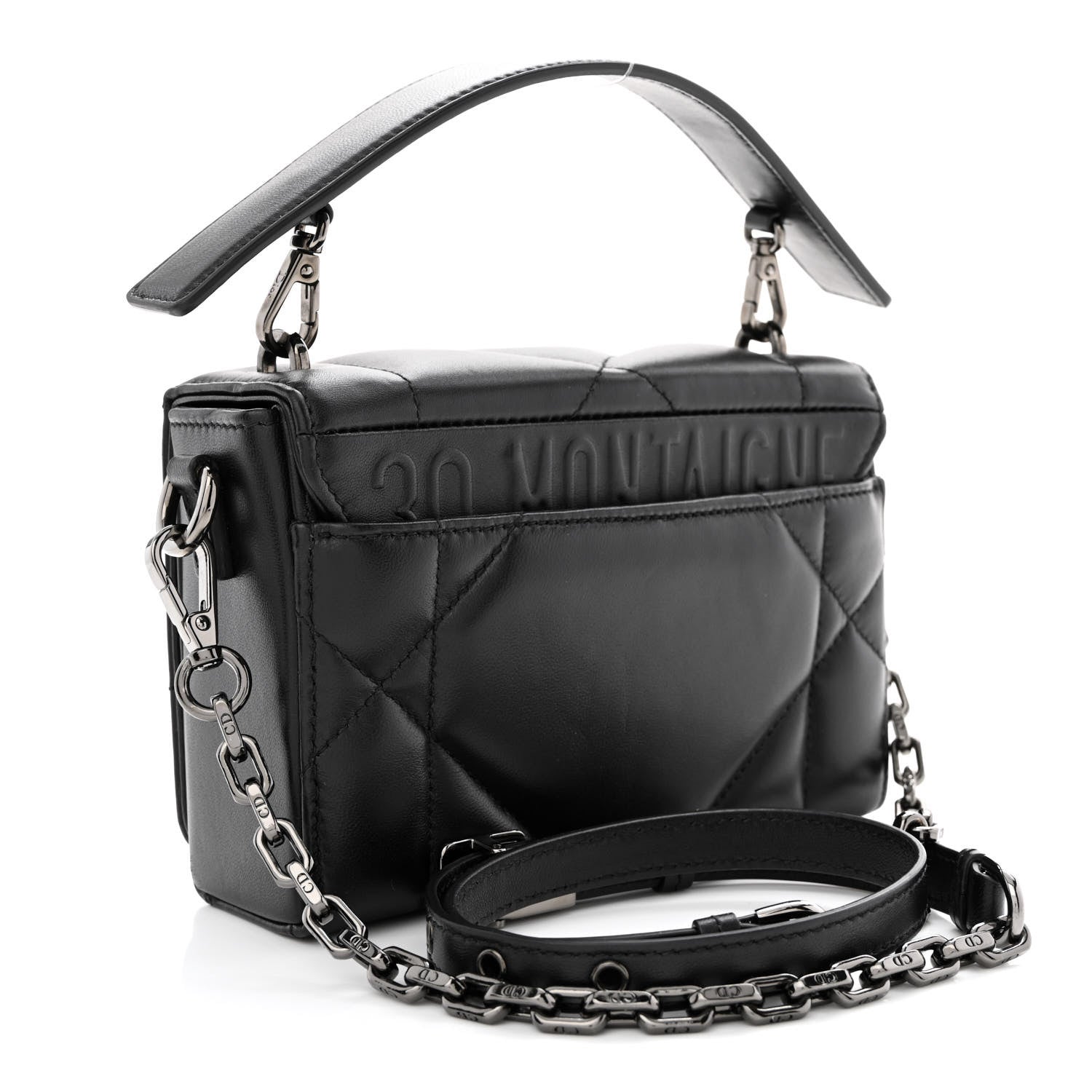 Christian Dior Lambskin Maxi Cannage Small 30 Montaigne Chain Top Handle Bag Black 3 of 11