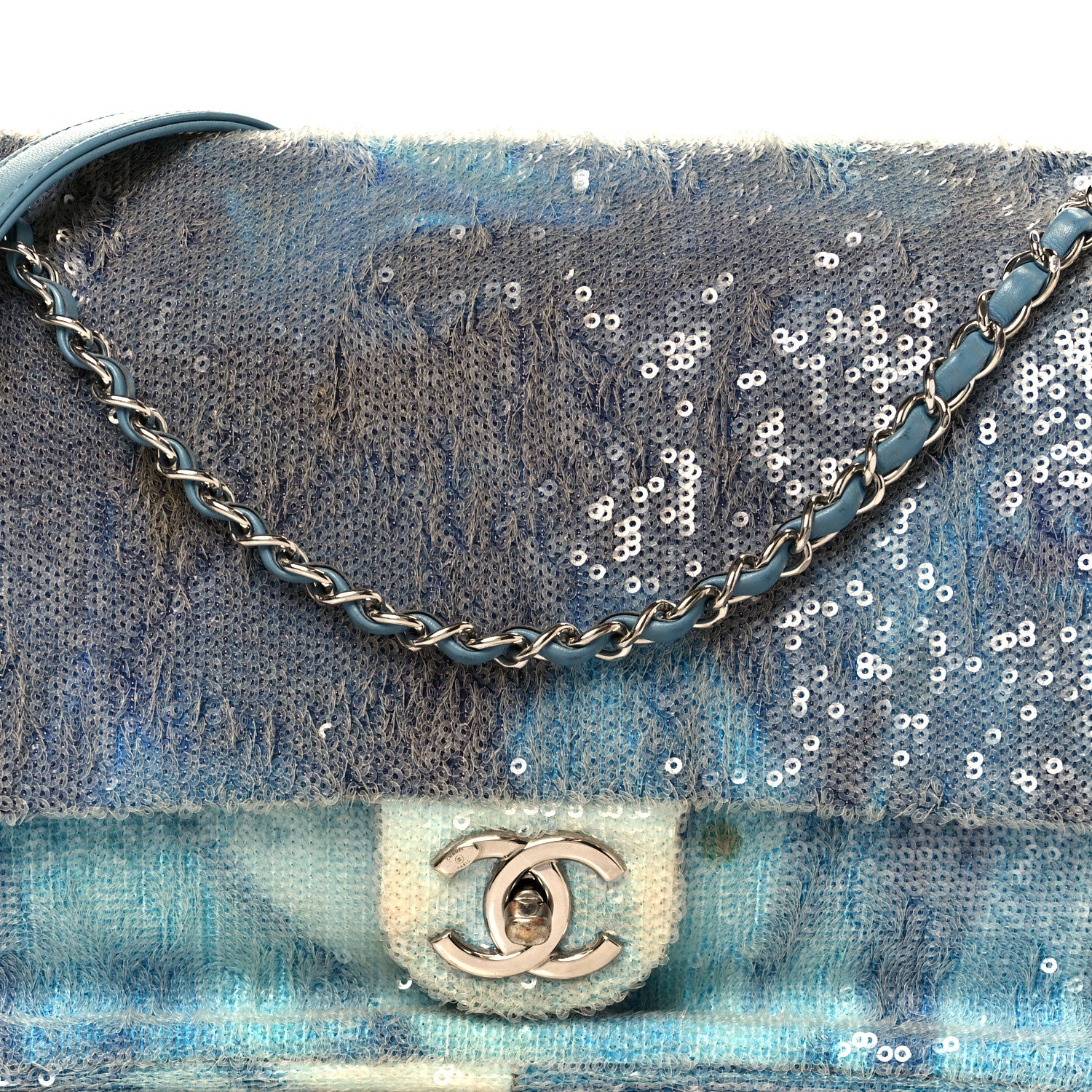 Chanel Sequin Large Waterfall Flap Light Blue 9 of 11