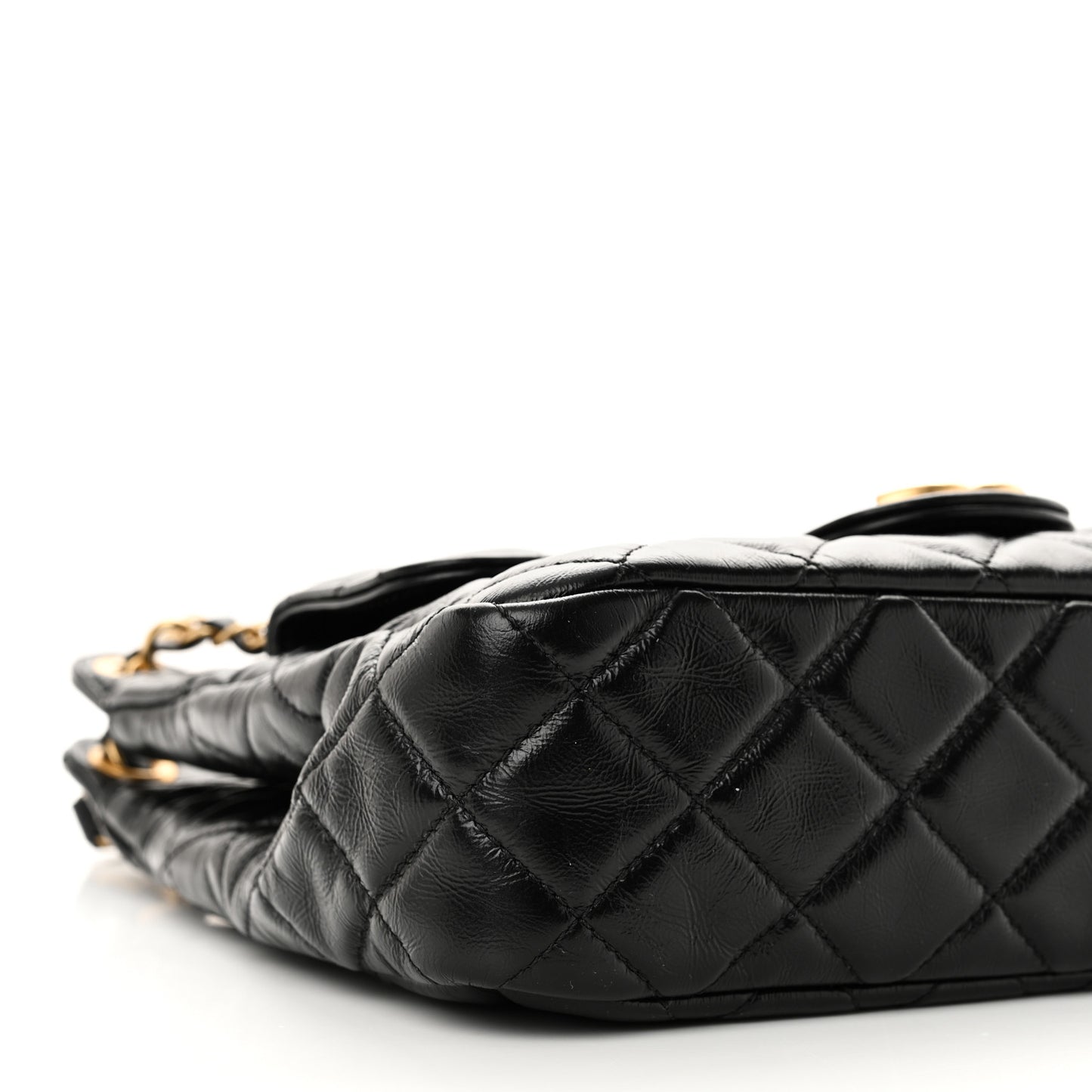 Shiny Crumpled Calfskin Quilted Wavy CC Hobo Black