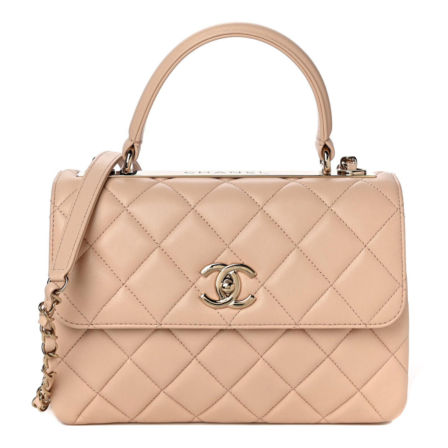 Lambskin Quilted Small Trendy CC Dual Handle Flap Bag Beige