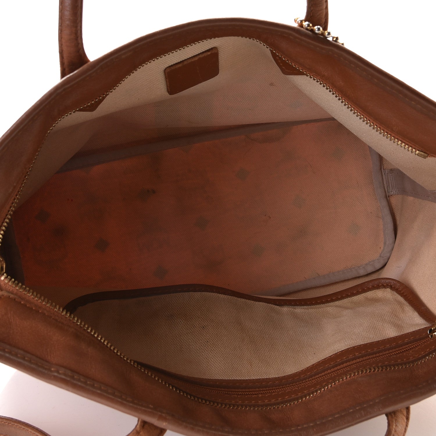 MCM Visetos Dog Bone Striped Shopper Tote Cognac 5 of 12