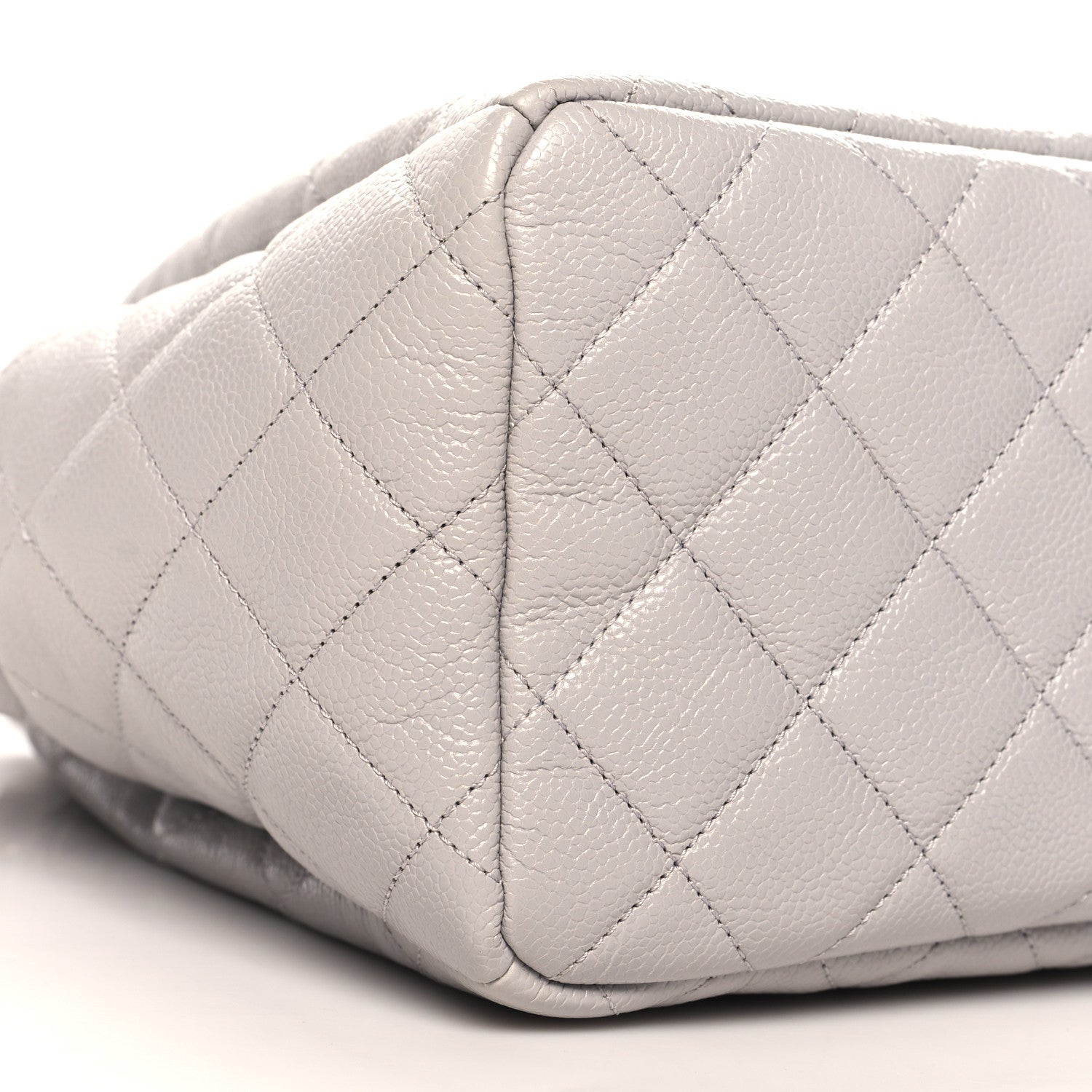 Chanel Caviar Flat Quilted CC Chain Bucket Drawstring Bag Light Grey 9 of 11