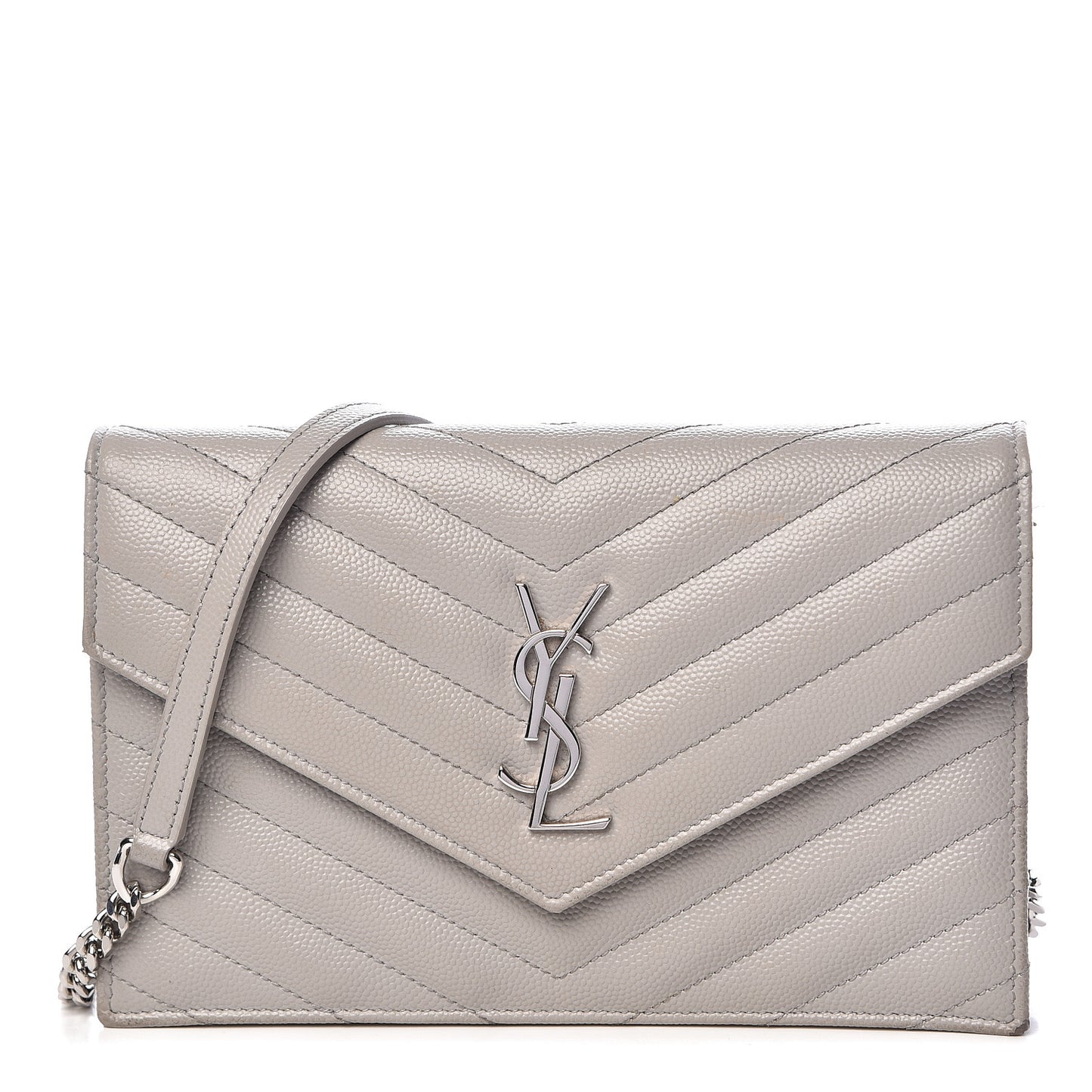 Grain De Poudre Matelasse Chevron Monogram Envelope Chain Wallet Fog