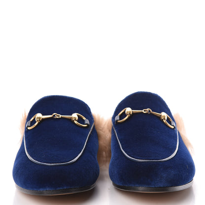 Gucci Velvet Fur Womens Princetown Slippers 35 Cobalt Blue 2 of 7