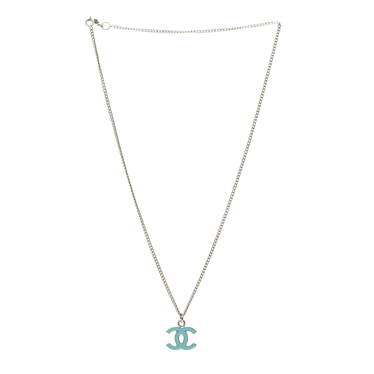 Chanel Enamel CC Necklace Blue Light Gold 3 of 5
