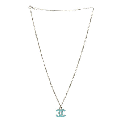 Chanel Enamel CC Necklace Blue Light Gold 3 of 5