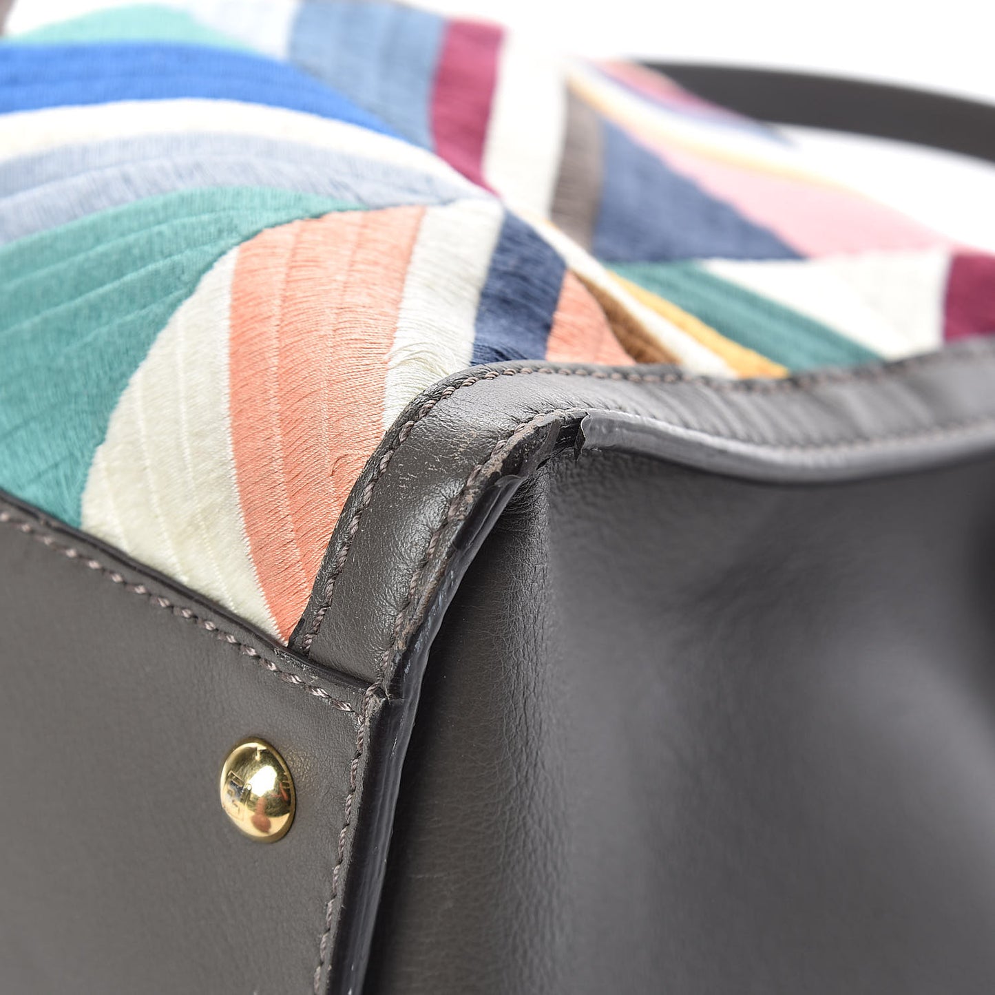 Calfskin Geometric Embroidered Large Peekaboo Iconic Satchel Grey