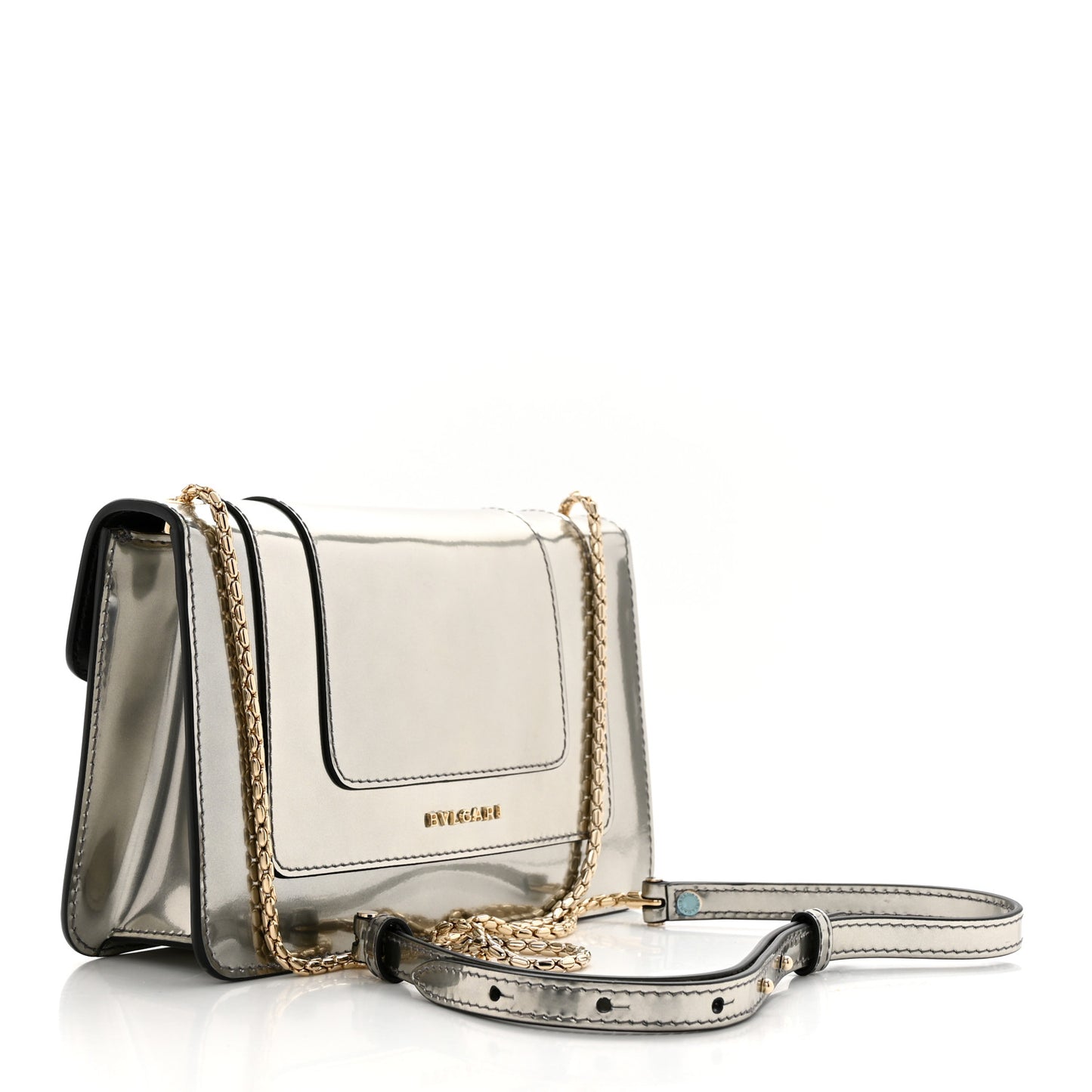 Metallic Calfskin Serpenti Forever Crossbody Bag Silver
