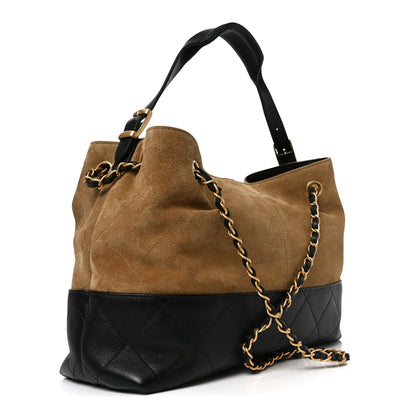 Chanel Suede Calfskin Shiny Lambskin Quilted Small Coco Base Shopping Bag Beige Black 3 of 10