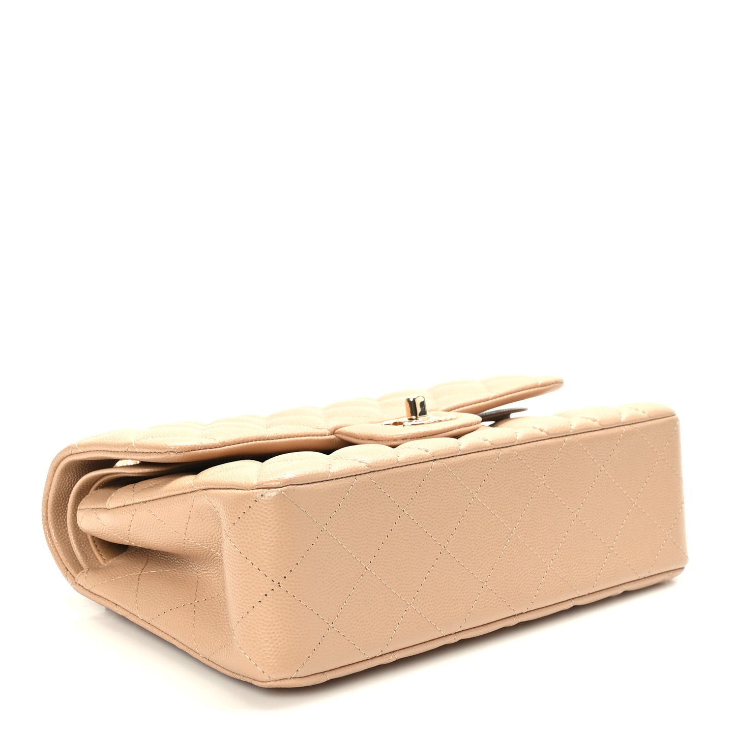 Caviar Quilted Small Double Flap Beige