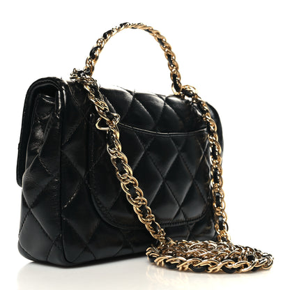 Chanel Shiny Lambskin Quilted Golden Links Top Handle Flap Black 3 of 12