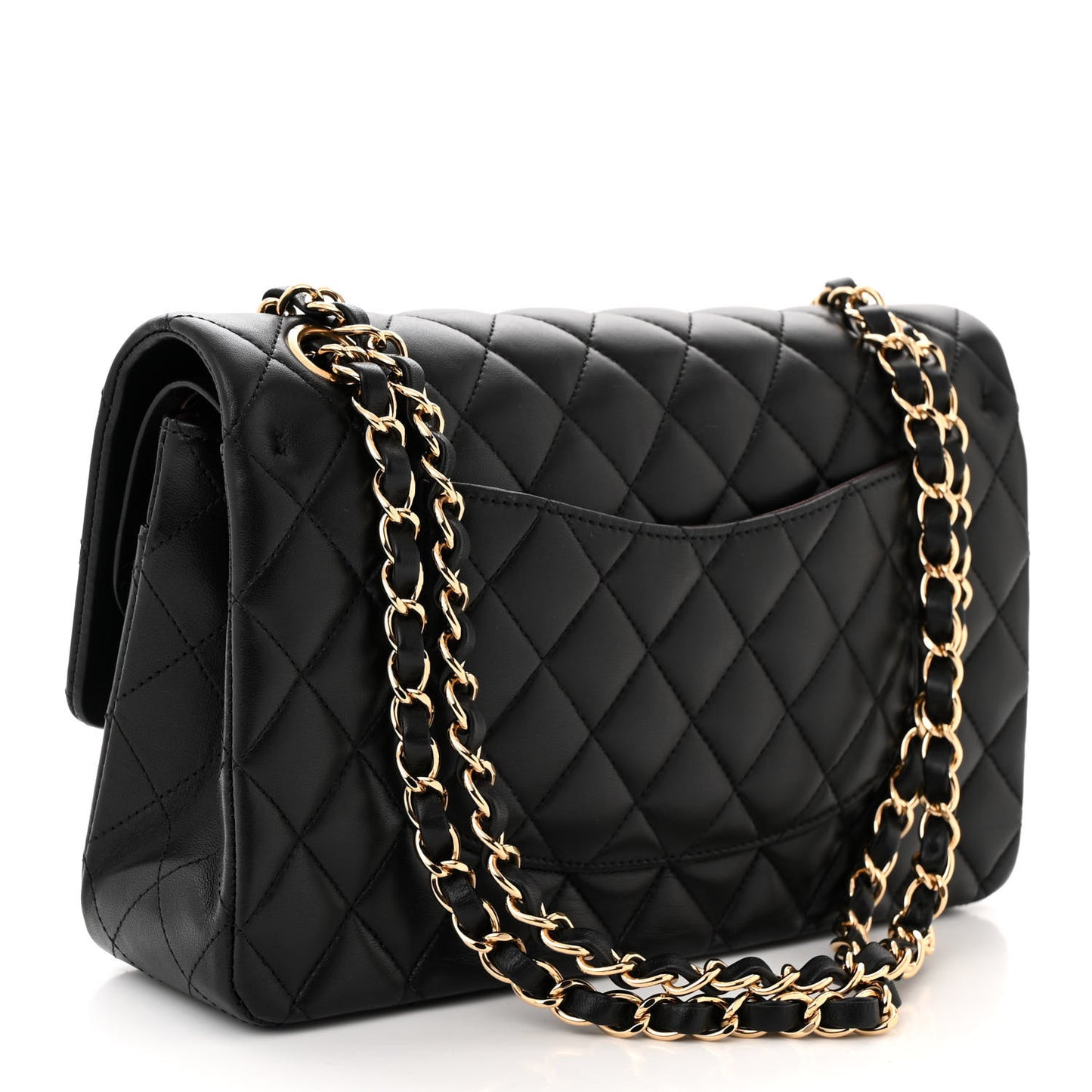 Lambskin Quilted Medium Double Flap Black