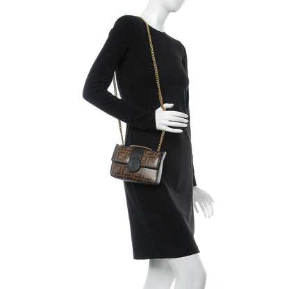 Fendi Glazed Fabric Vitello Century FF 1974 Stamp Patch Mini Double F Crossbody Bag Mogano Panna Black 2 of 8