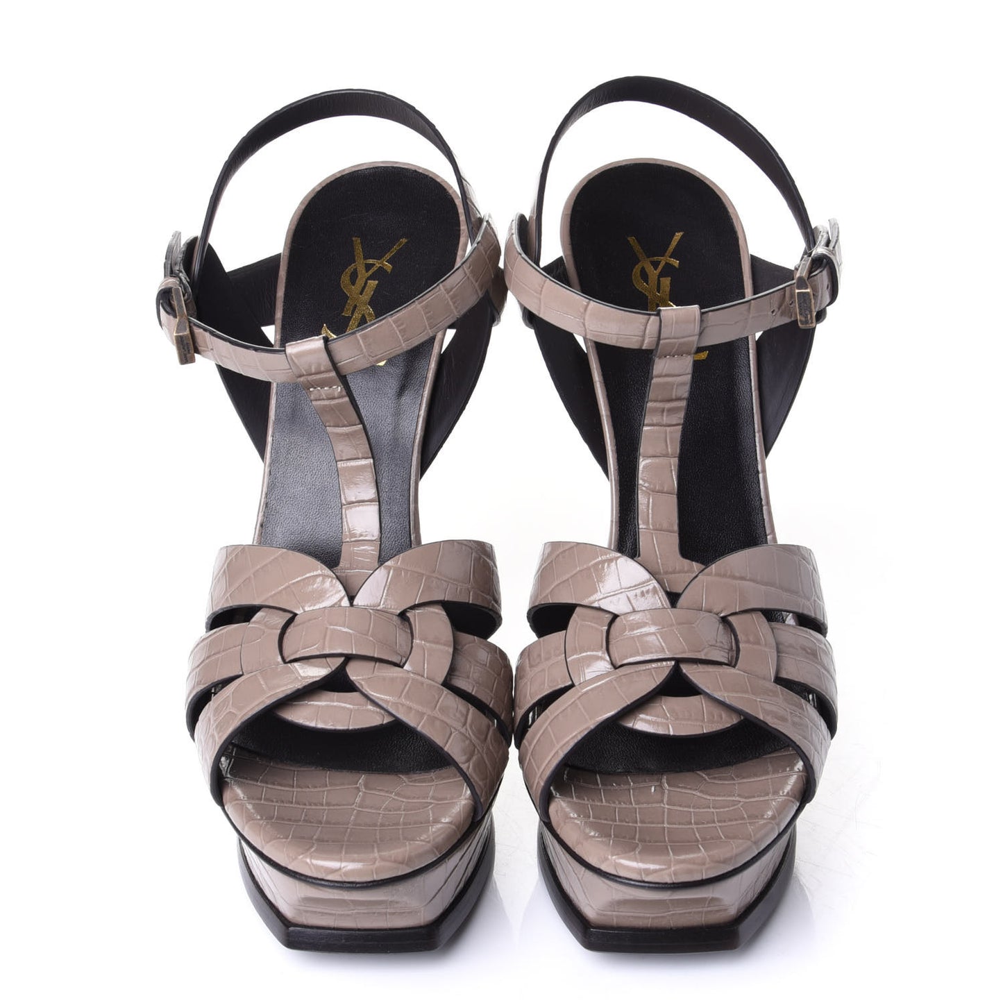 Calfskin Embossed Crocodile Tribute 105 Platform Sandals 40 Dusty Grey