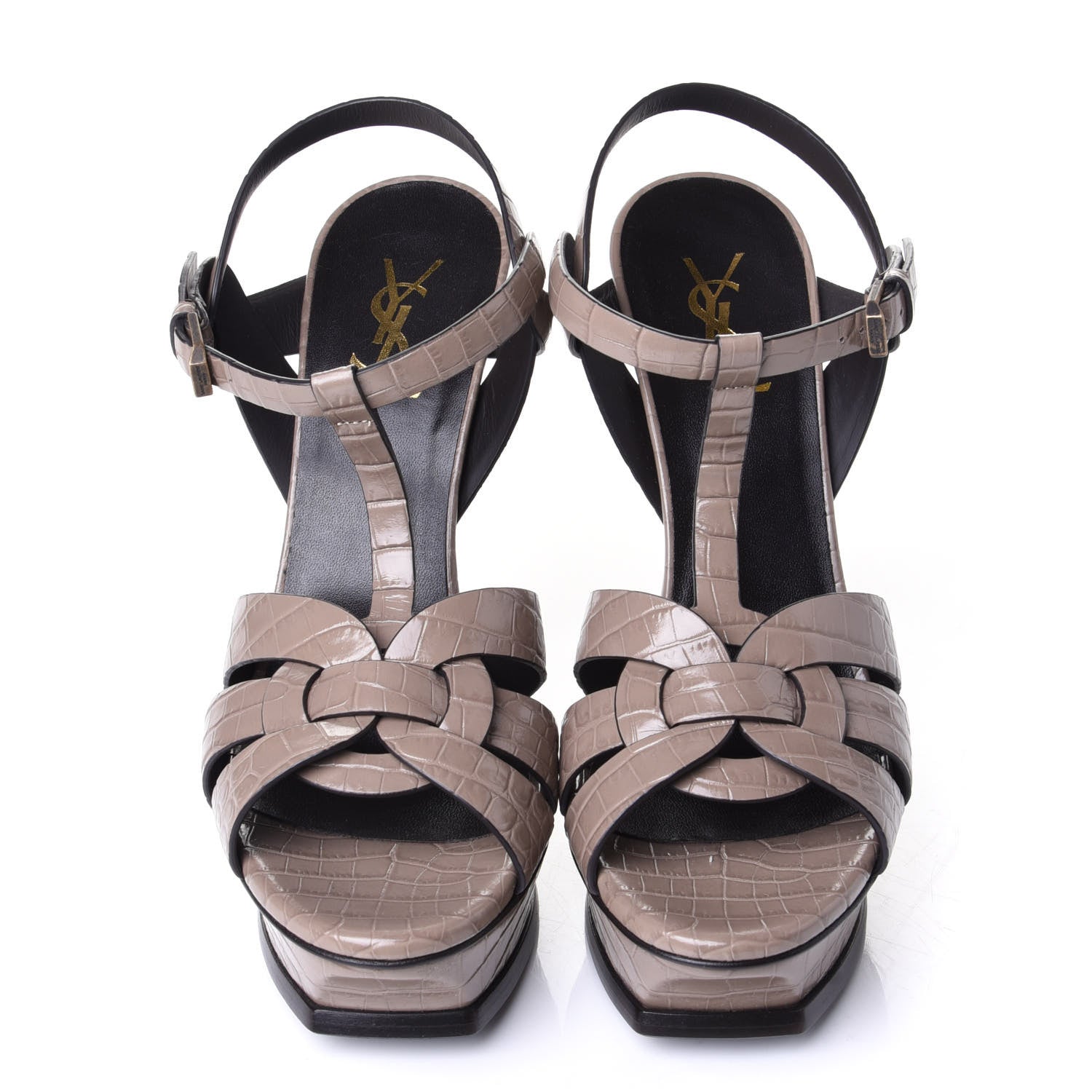 Saint Laurent Calfskin Embossed Crocodile Tribute 105 Platform Sandals 40 Dusty Grey 5 of 11