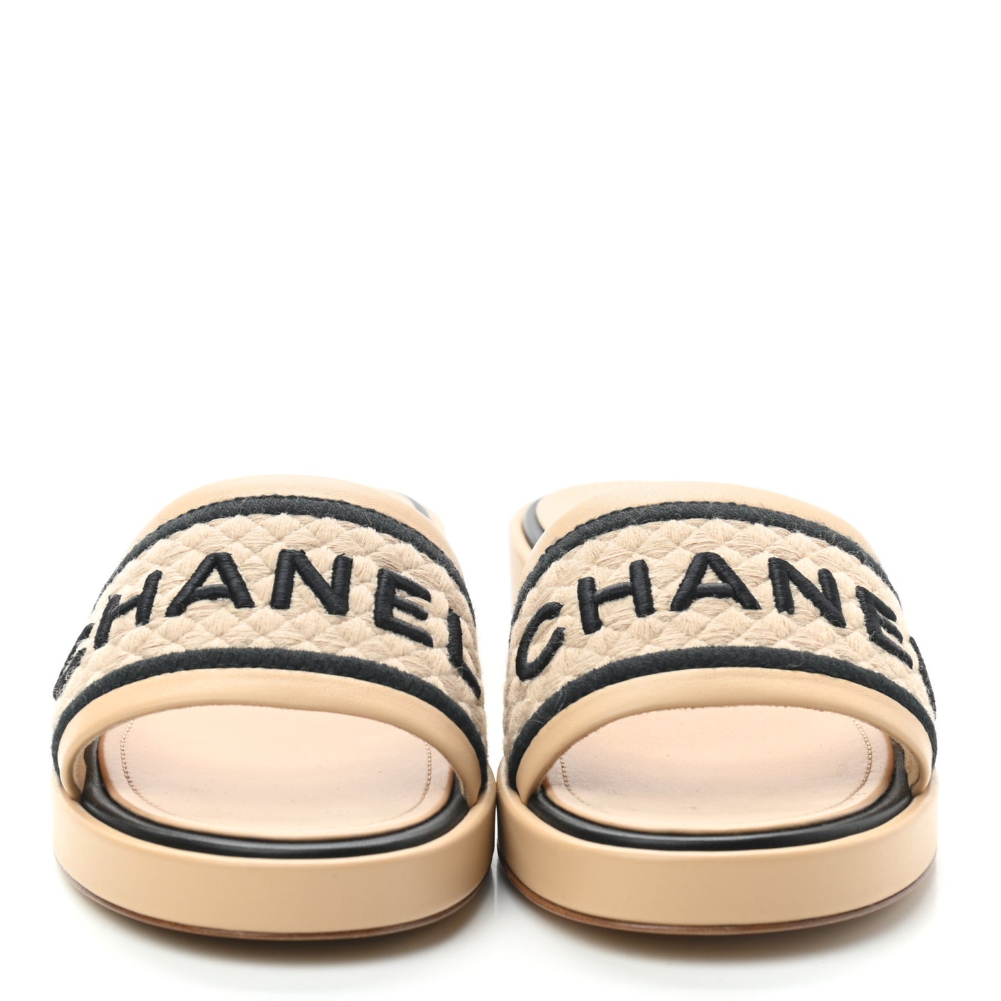 Lambskin Embroidered Logo Mule 42 Beige Black