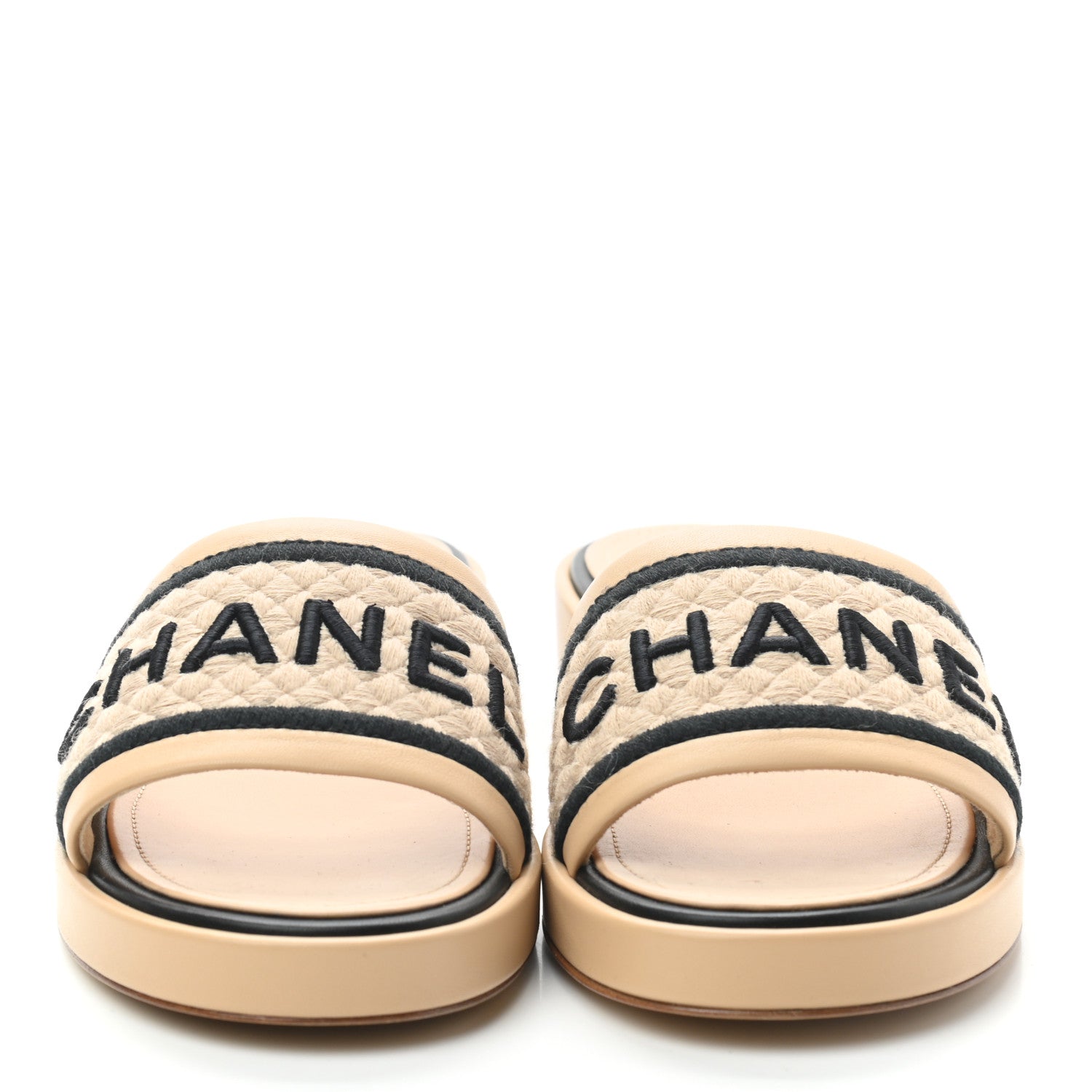 Chanel Lambskin Embroidered Logo Mule 42 Beige Black 2 of 7