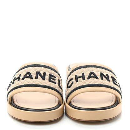 Chanel Lambskin Embroidered Logo Mule 42 Beige Black 2 of 7