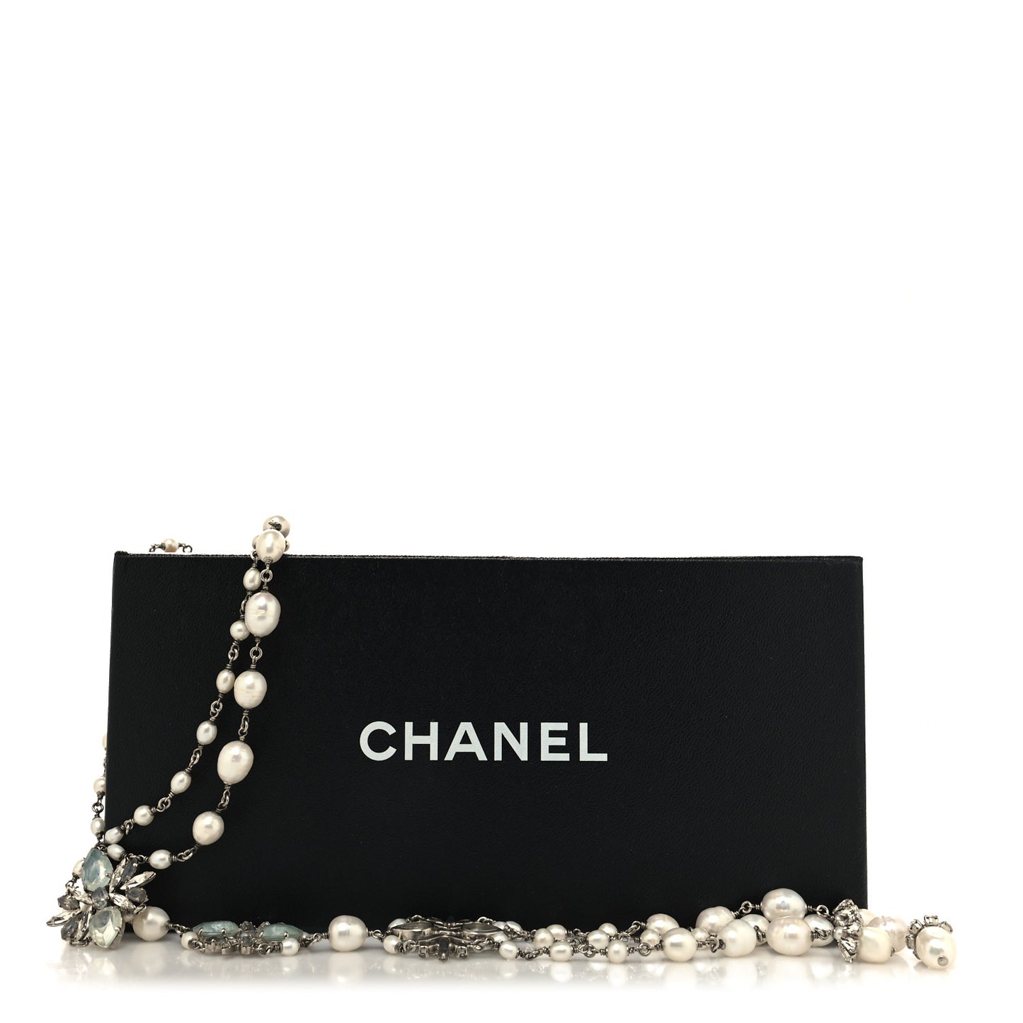 Crystal Gripoix Flower Pearl Multi Strand Necklace Blue Silver