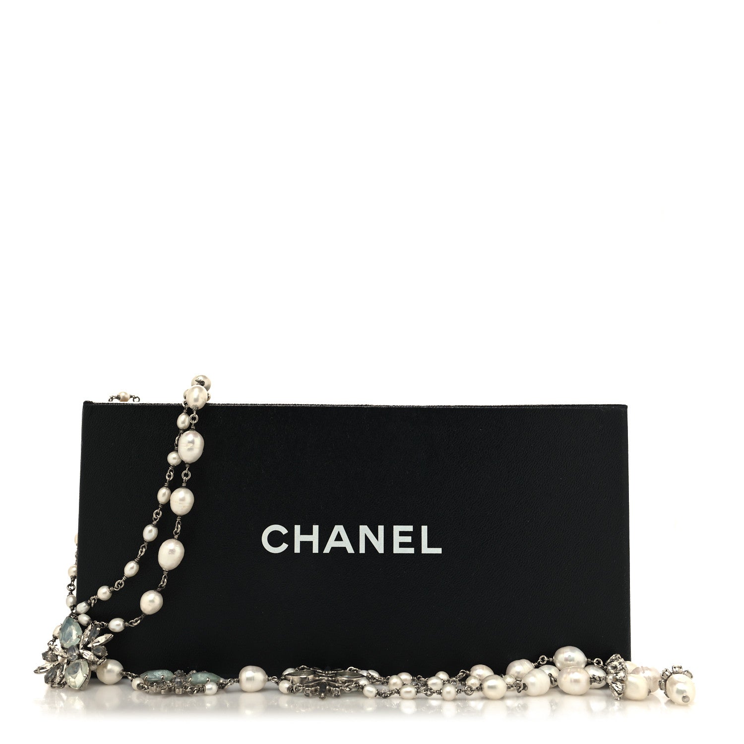 Chanel Crystal Gripoix Flower Pearl Multi Strand Necklace Blue Silver 6 of 6