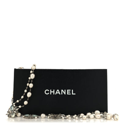 Chanel Crystal Gripoix Flower Pearl Multi Strand Necklace Blue Silver 6 of 6