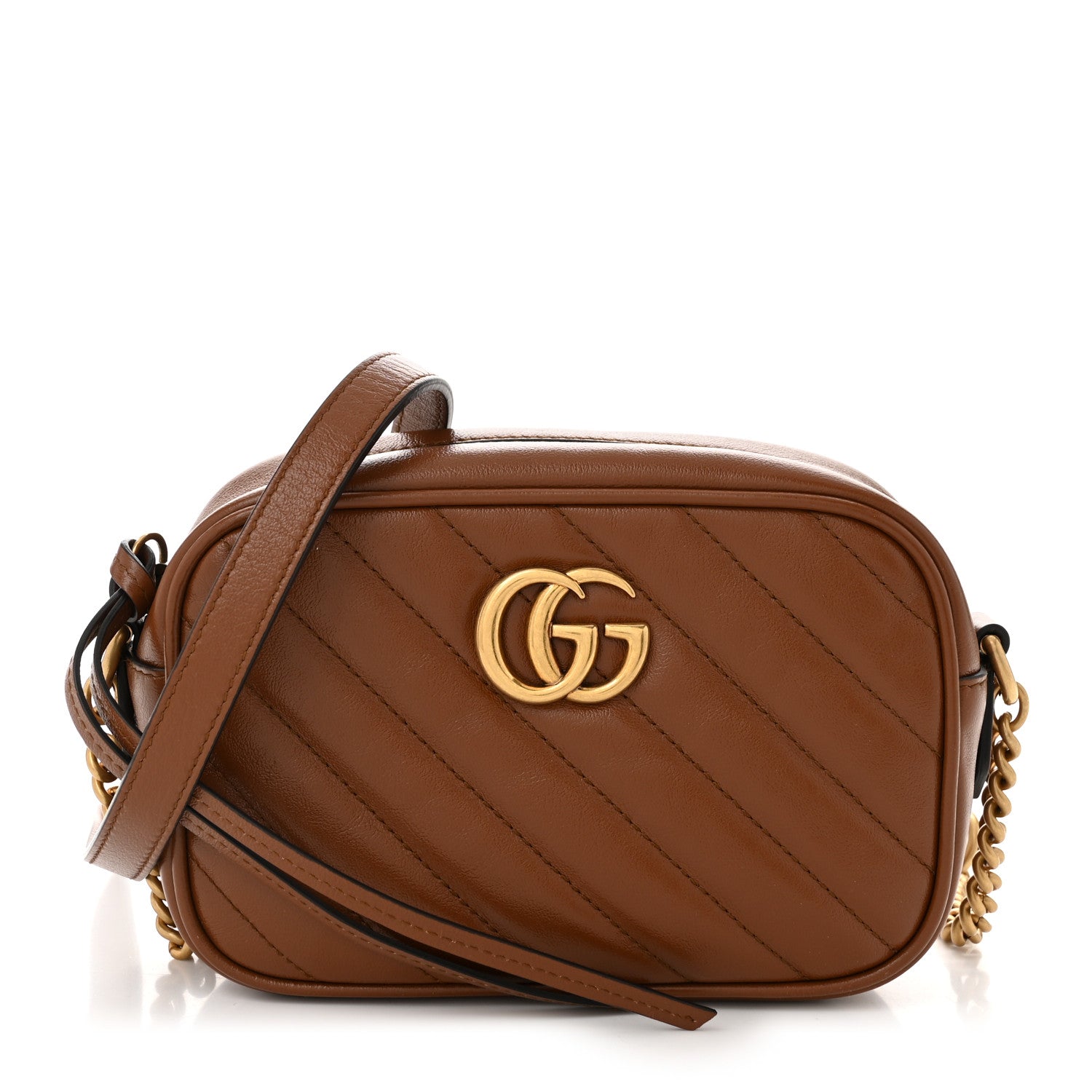 Gucci Glazed Calfskin Matelasse Diagonal Mini GG Marmont Chain Shoulder Bag Cuir 1 of 11