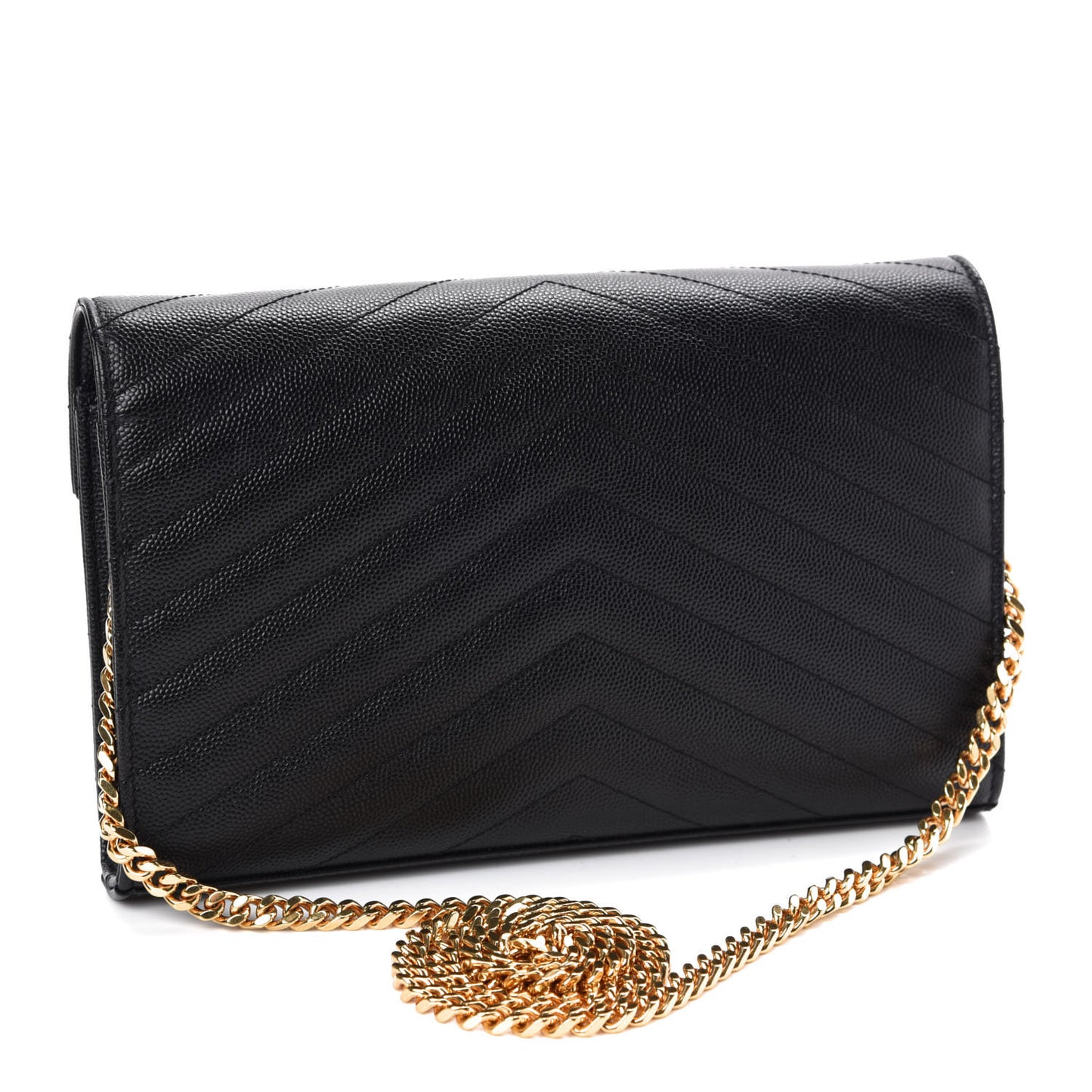 Grain De Poudre Matelasse Chevron Monogram Chain Wallet Black