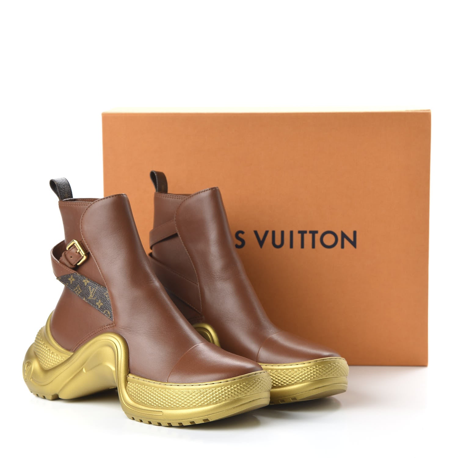 Louis Vuitton Calfskin Monogram LV Archlight Flat Ankle Boots 39 Cognac Brown 9 of 9