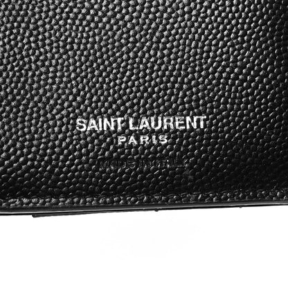 Saint Laurent Grain De Poudre Matelasse Chevron Monogram Compact Tri Fold Wallet Black 7 of 10
