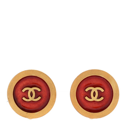 Chanel CC Clip On Earrings Red Gold 1 of 4