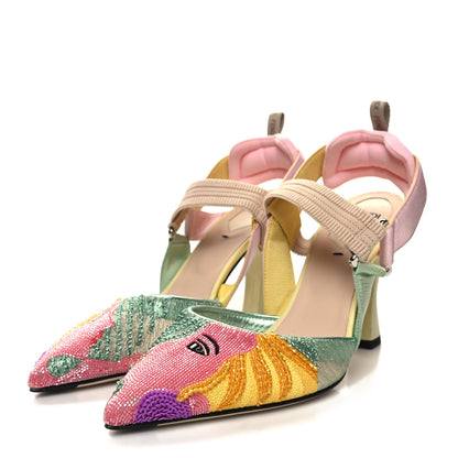 Fendi Technical Mesh FF Beaded Colibri 85mm Slingback Pumps 39 Multicolor 3 of 8