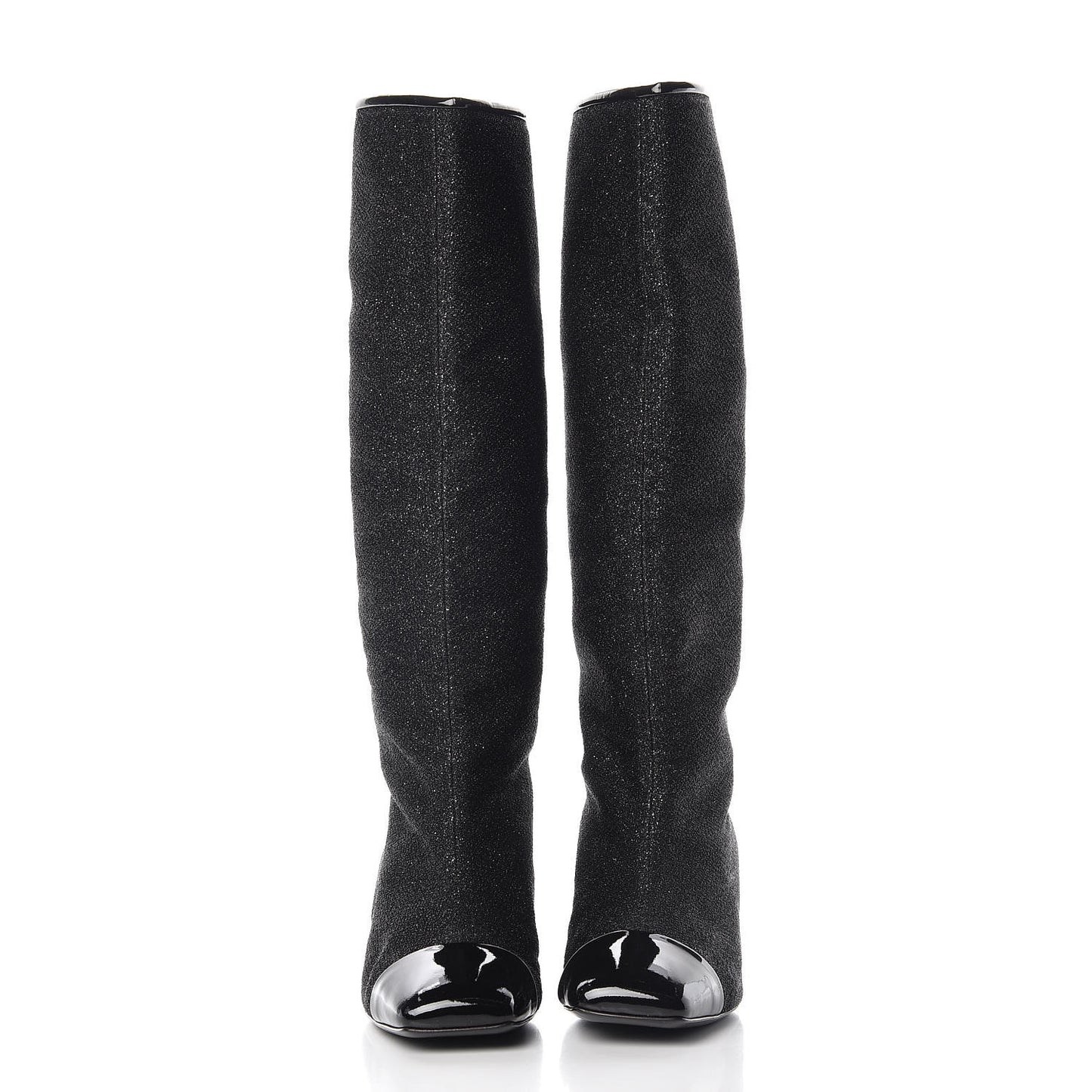 Glitter Patent Cap Toe High Boots 38.5 Black