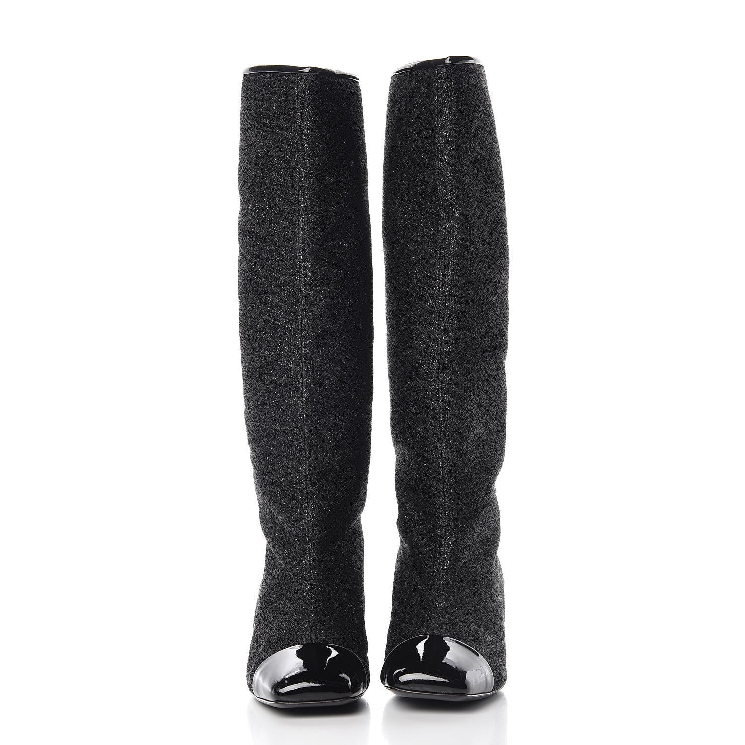 Chanel Glitter Patent Cap Toe High Boots 38.5 Black 2 of 8
