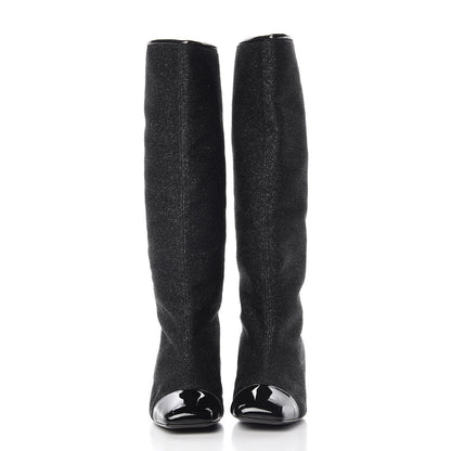 Chanel Glitter Patent Cap Toe High Boots 38.5 Black 2 of 8
