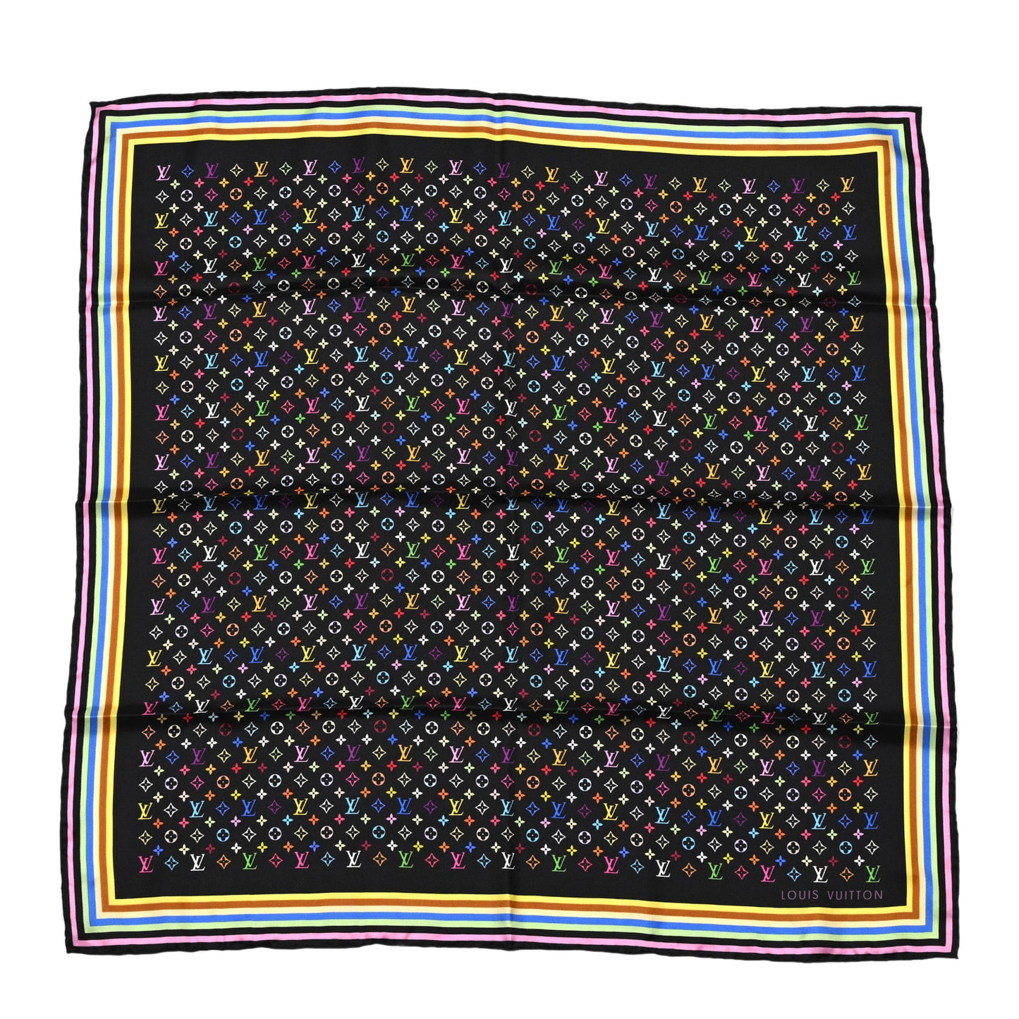 Silk Monogram Multicolor Square Scarf Black