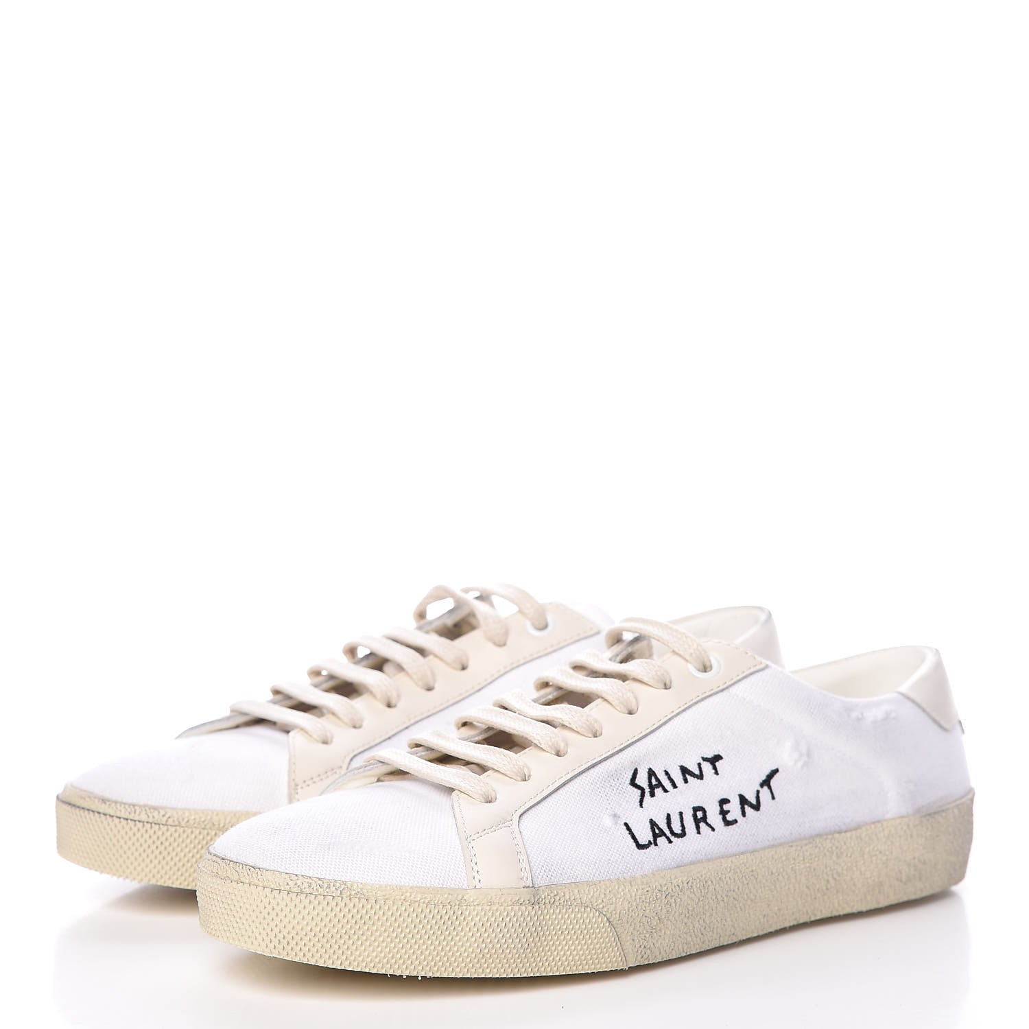 Saint Laurent Distressed Canvas Womens Elba Light Alpha Sigma Sneakers 39 Blanc Optique 3 of 11