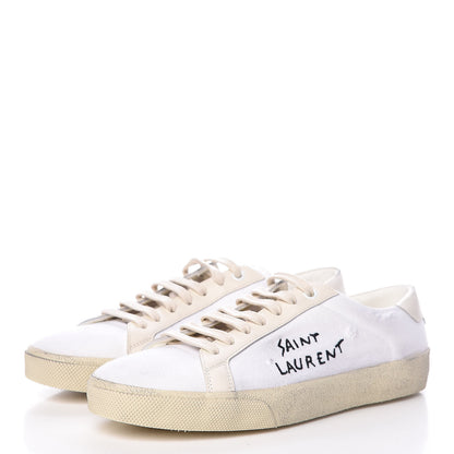 Saint Laurent Distressed Canvas Womens Elba Light Alpha Sigma Sneakers 39 Blanc Optique 3 of 11
