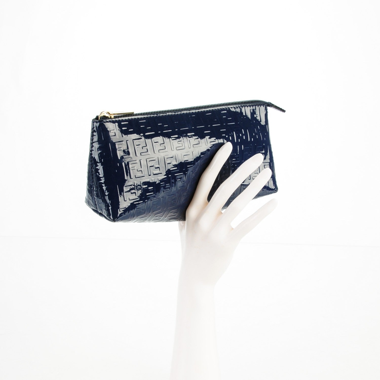 Fendi Patent FF Embossed Large Cosmetic Pouch Navy 2 of 8