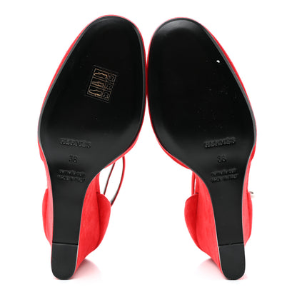 Hermes Suede Goatskin Lively Wedge Pumps 38 Piment 5 of 7